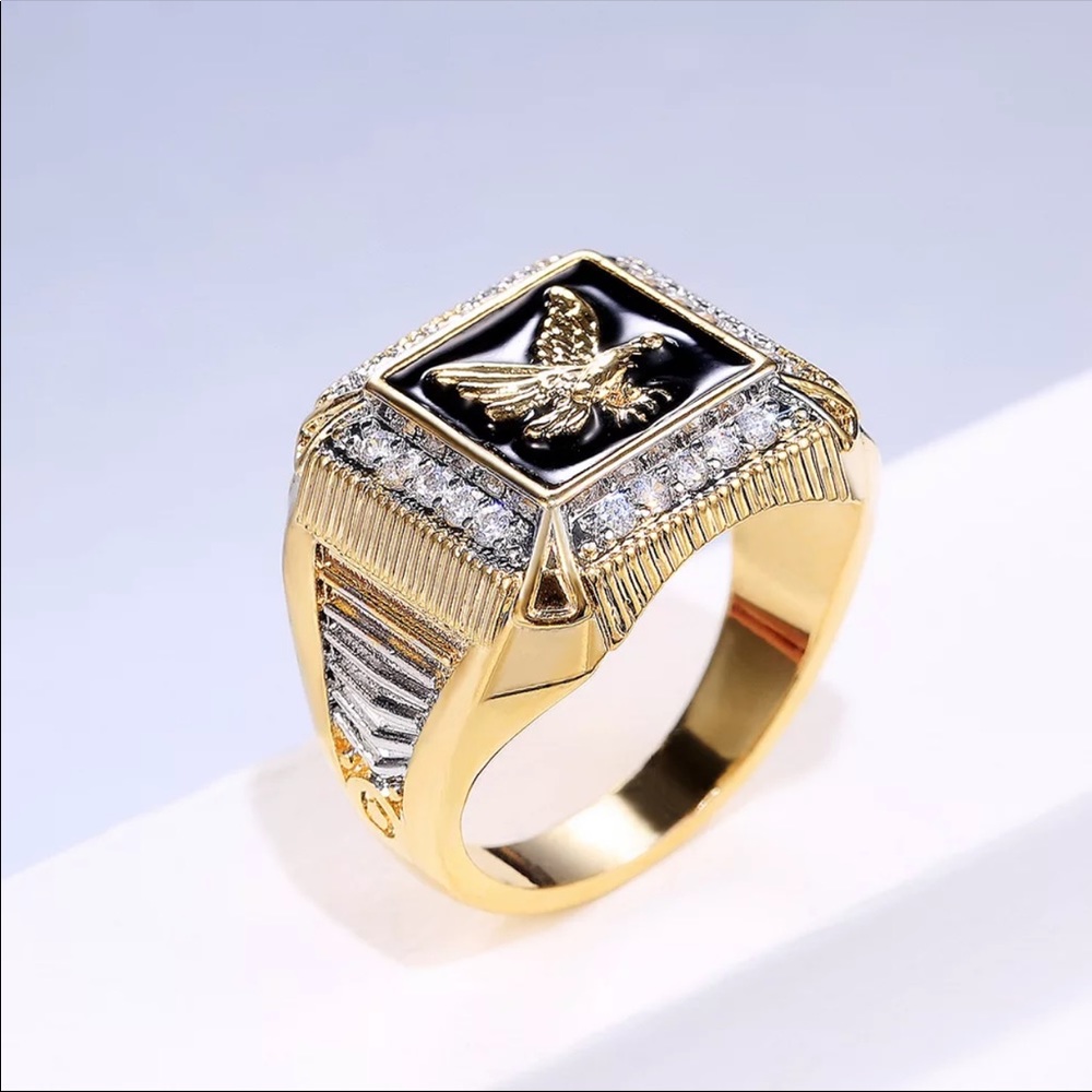 New Unisex Two Tone Enamel Eagle Zircon Ring 💍 - Picture 4 of 6
